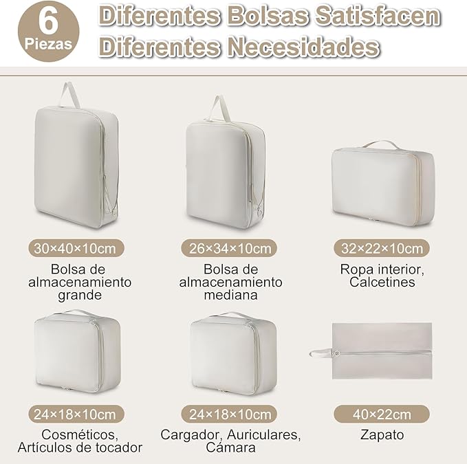 6 pzas Organizadores Maleta – Cubos Impermeables para Ropa, Zapatos & Cosméticos