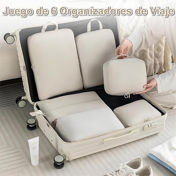 6 pzas Organizadores Maleta – Cubos Impermeables para Ropa, Zapatos & Cosméticos