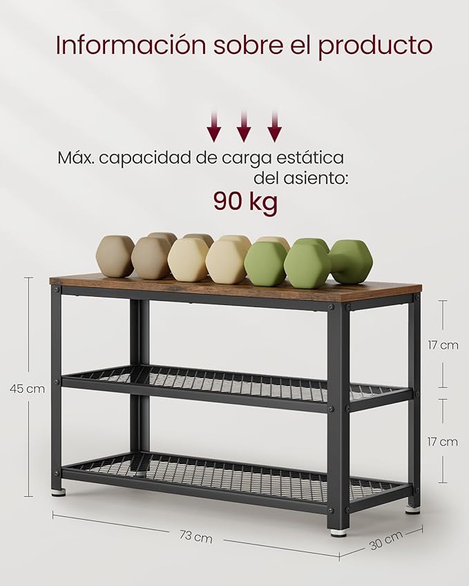 Zapatera Estilo Industrial 3 Niveles – Malla Metálica y Madera Café Rústico