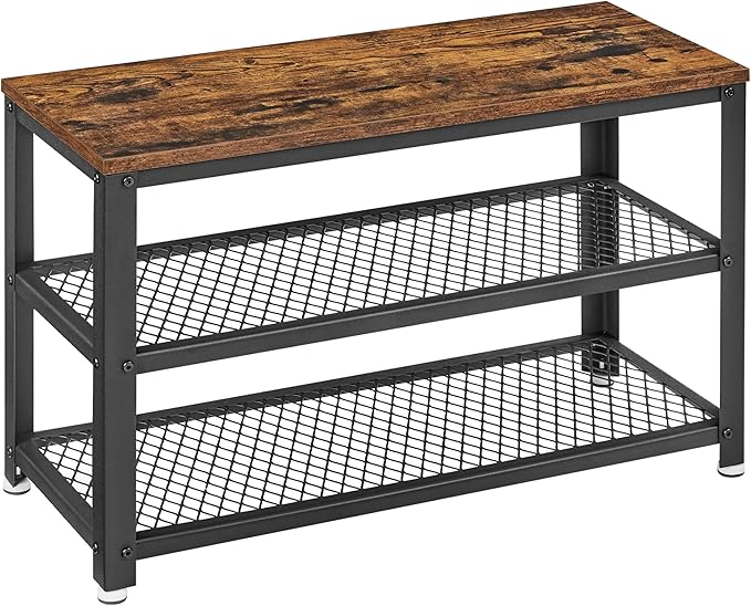 Zapatera Estilo Industrial 3 Niveles – Malla Metálica y Madera Café Rústico