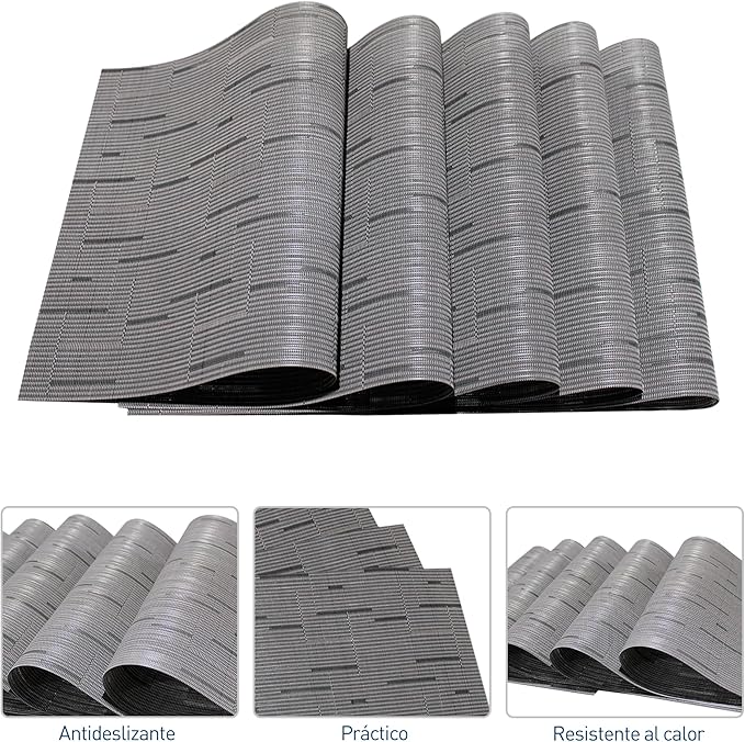 15 Manteles Individuales Gris – PVC Lavable 45×30 cm