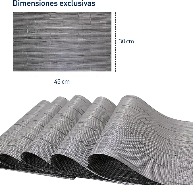 15 Manteles Individuales Gris – PVC Lavable 45×30 cm