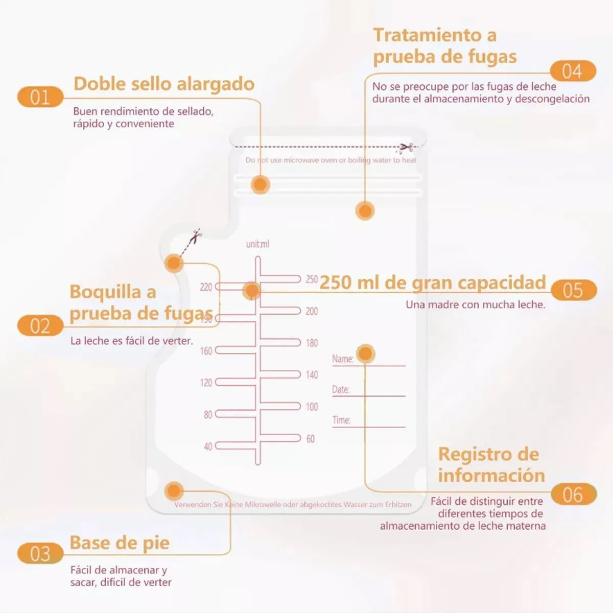 120 Bolsas para Almacenamiento de Leche Materna 250ml – Seguridad y Comodidad para Mamás Prácticas