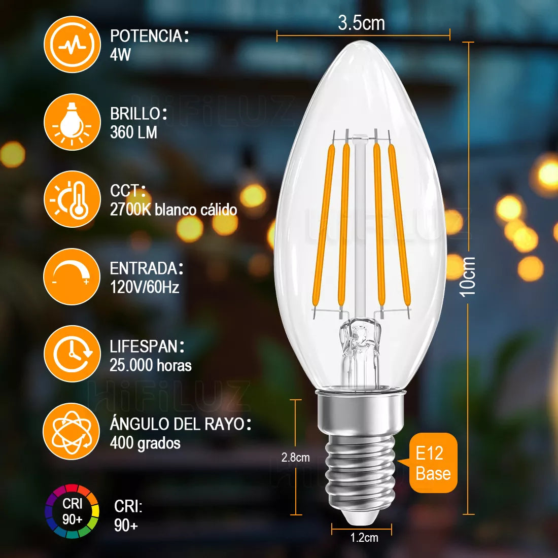6PC Bombilla Focos Led Edison Vintage De Cristal Luz Blanco cálida Brillante Luces Para Hogar 2700K E12 Focos ahorradores serie de focos vintage regulable