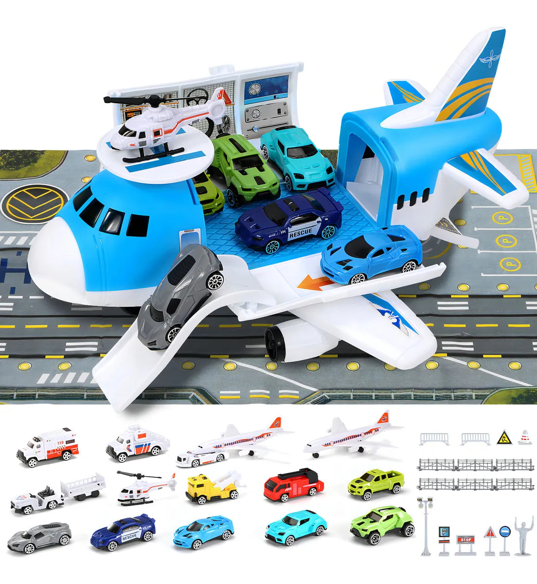 Avión Transportador con 12 Autos y Helicóptero