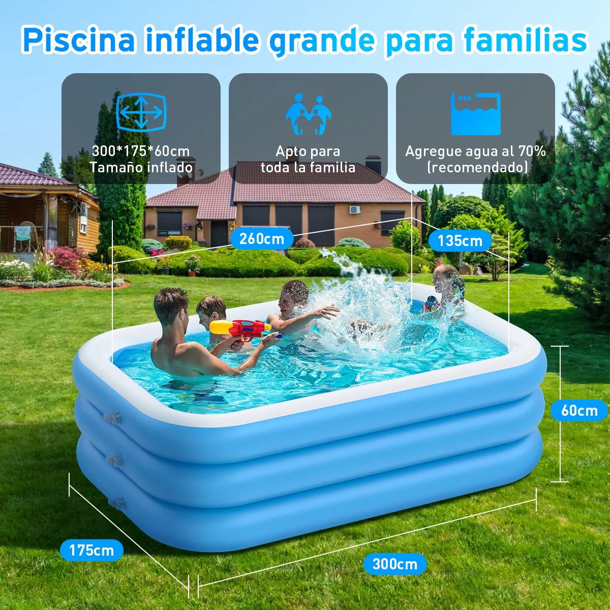 Alberca Inflable Grande 3 Metros – Ideal para Niños y Adultos