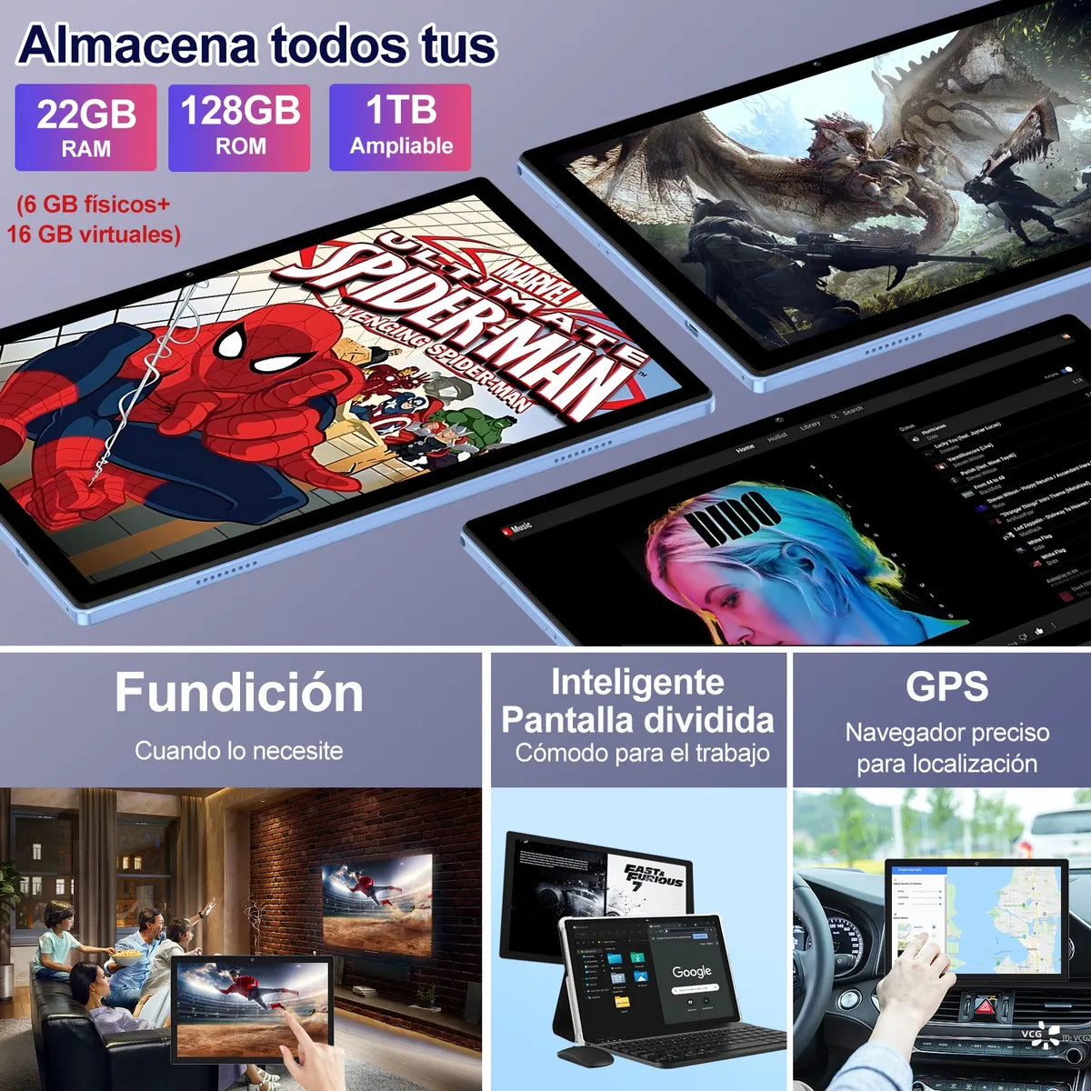 Android 14 Tablet 10.1 22+128gb 5g 8000mah Con Teclado Ratón