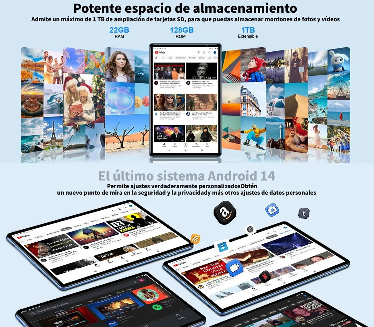 Android 14 Tablet 10.1 22+128gb 5g 8000mah Con Teclado Ratón