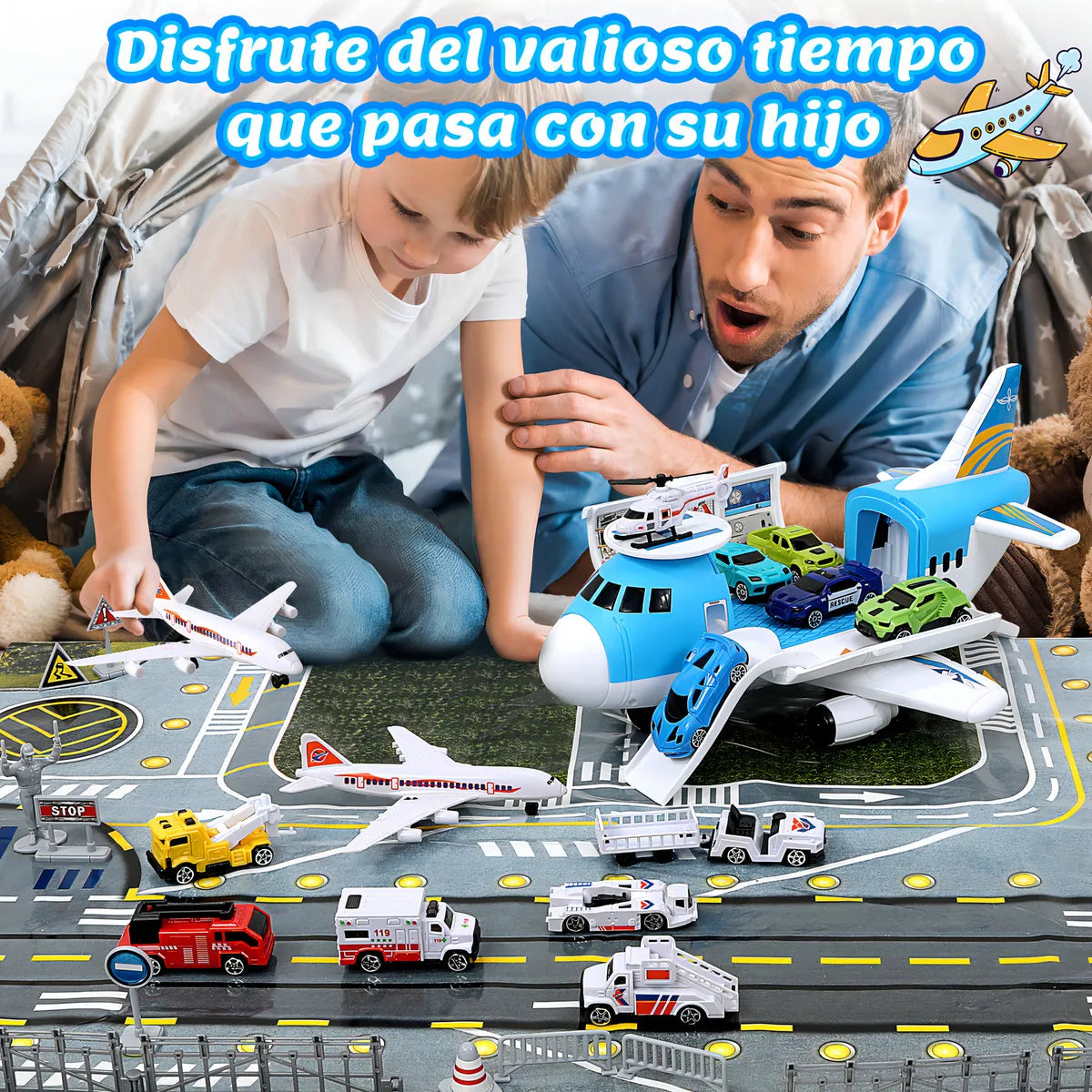 Avión Transportador con 12 Autos y Helicóptero