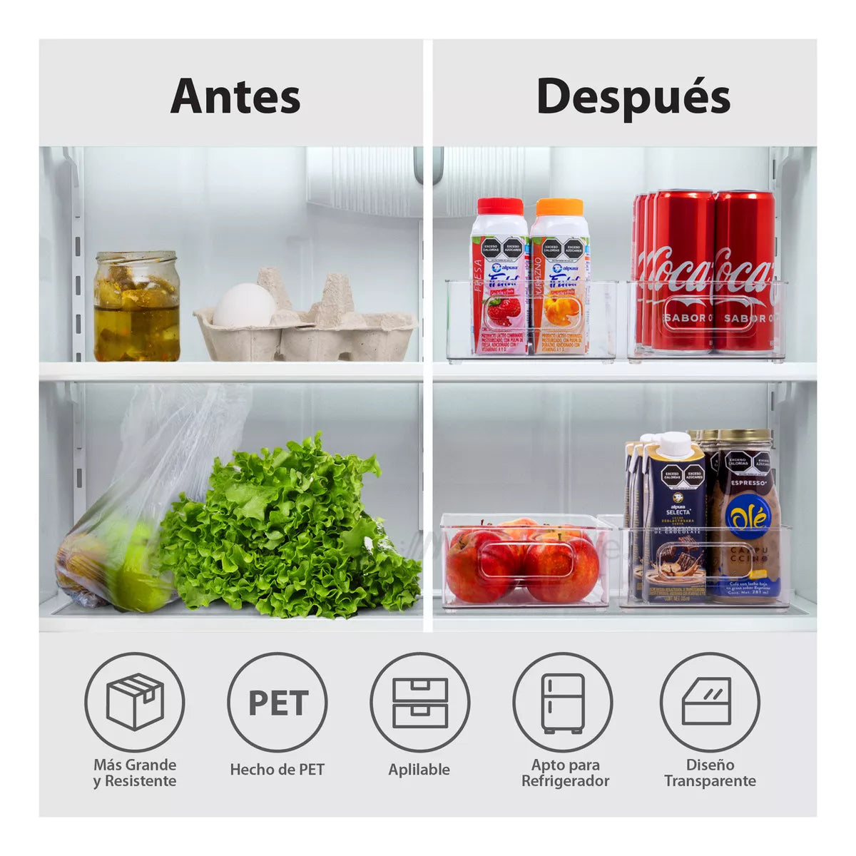 6 Organizadores Transparente de Cocina para Refrigerador