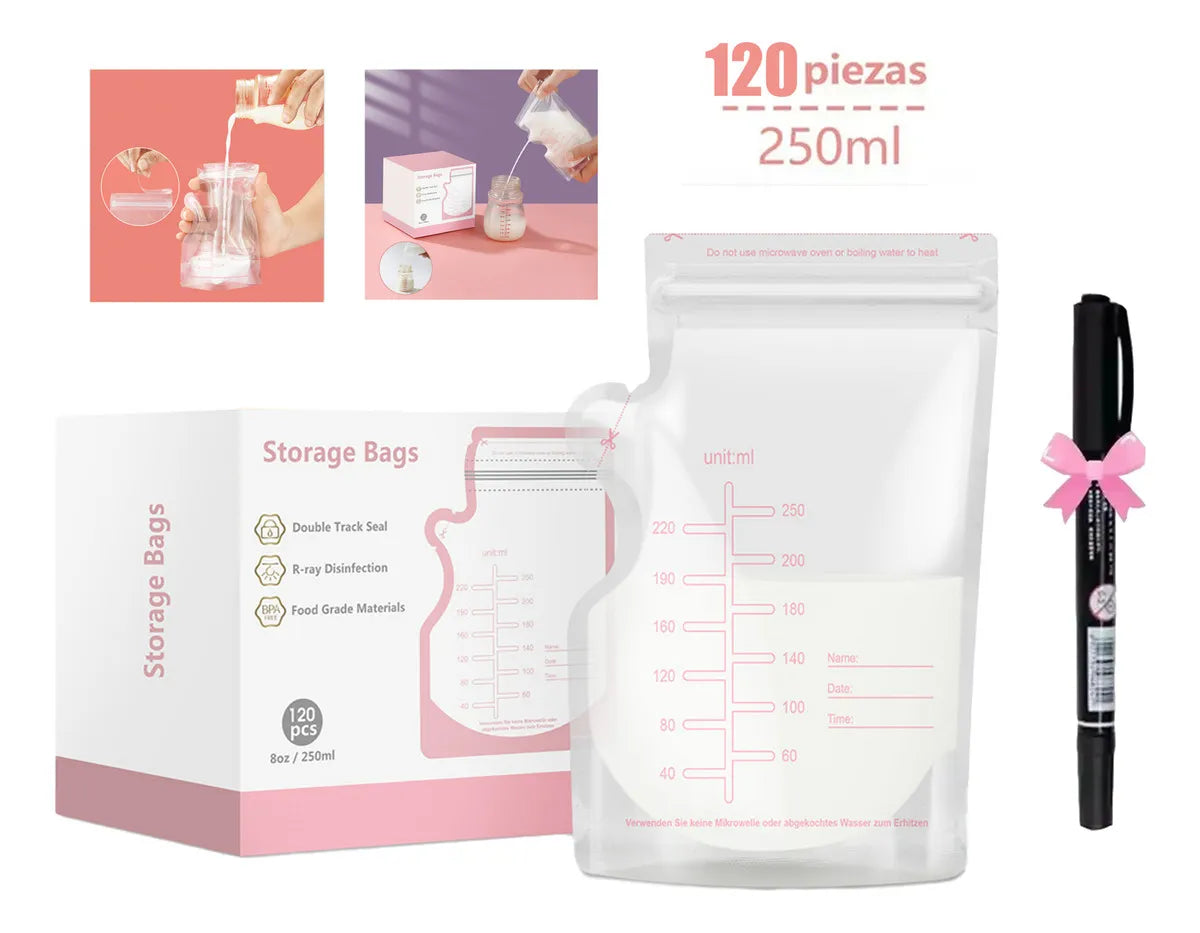120 Bolsas para Almacenamiento de Leche Materna 250ml – Seguridad y Comodidad para Mamás Prácticas
