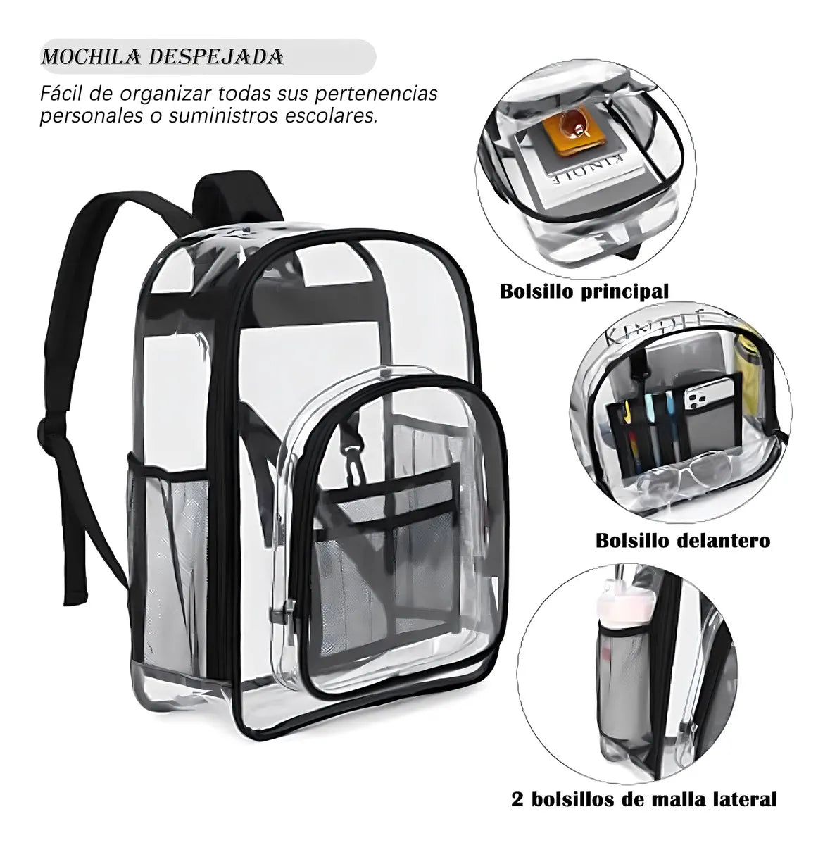 Mochila Transparente Unisex Estilo Coreano – Color Negro