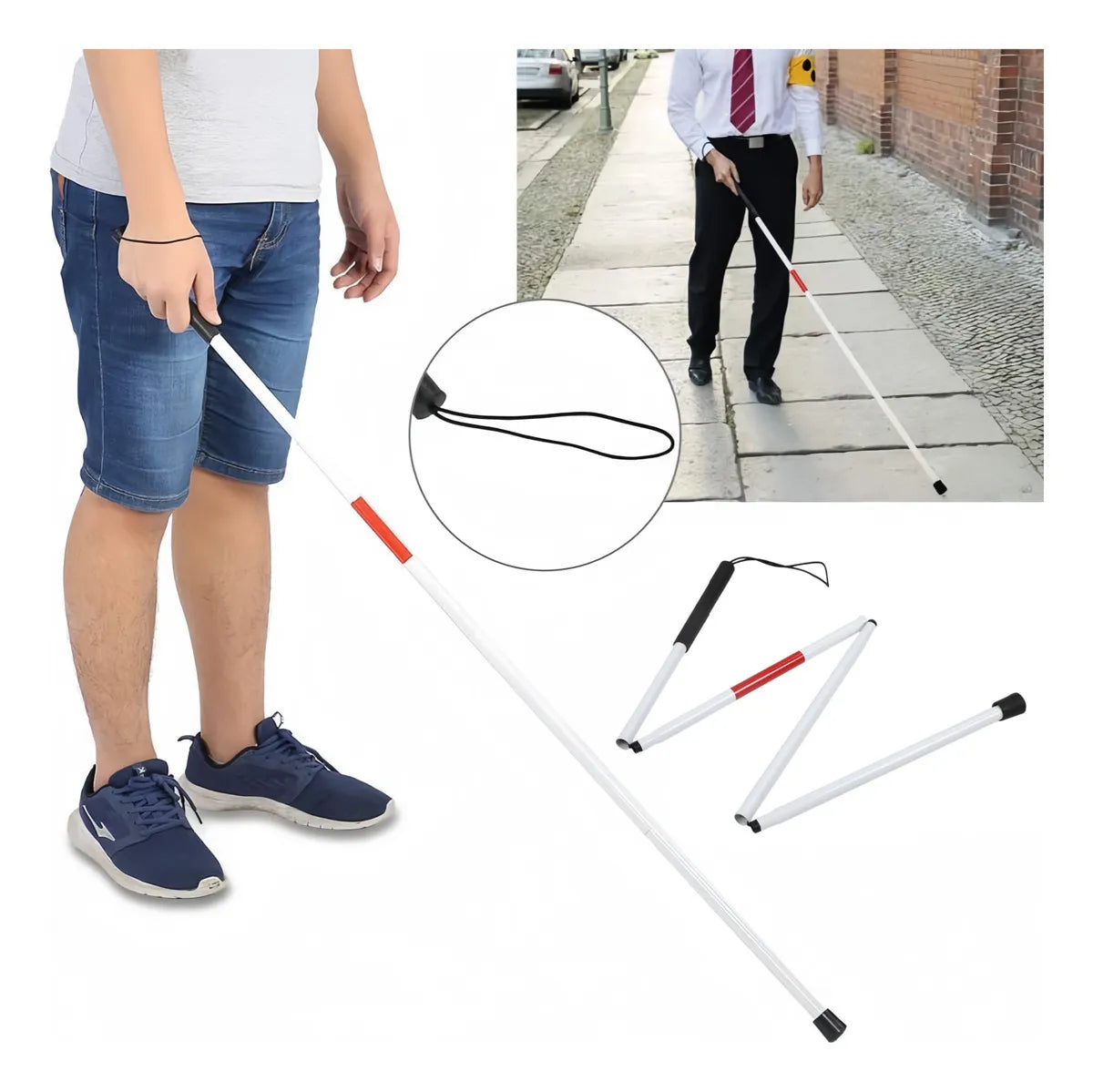 Bastón Plegable para Invidente con Sección Reflectante – Ajustable y Ligero