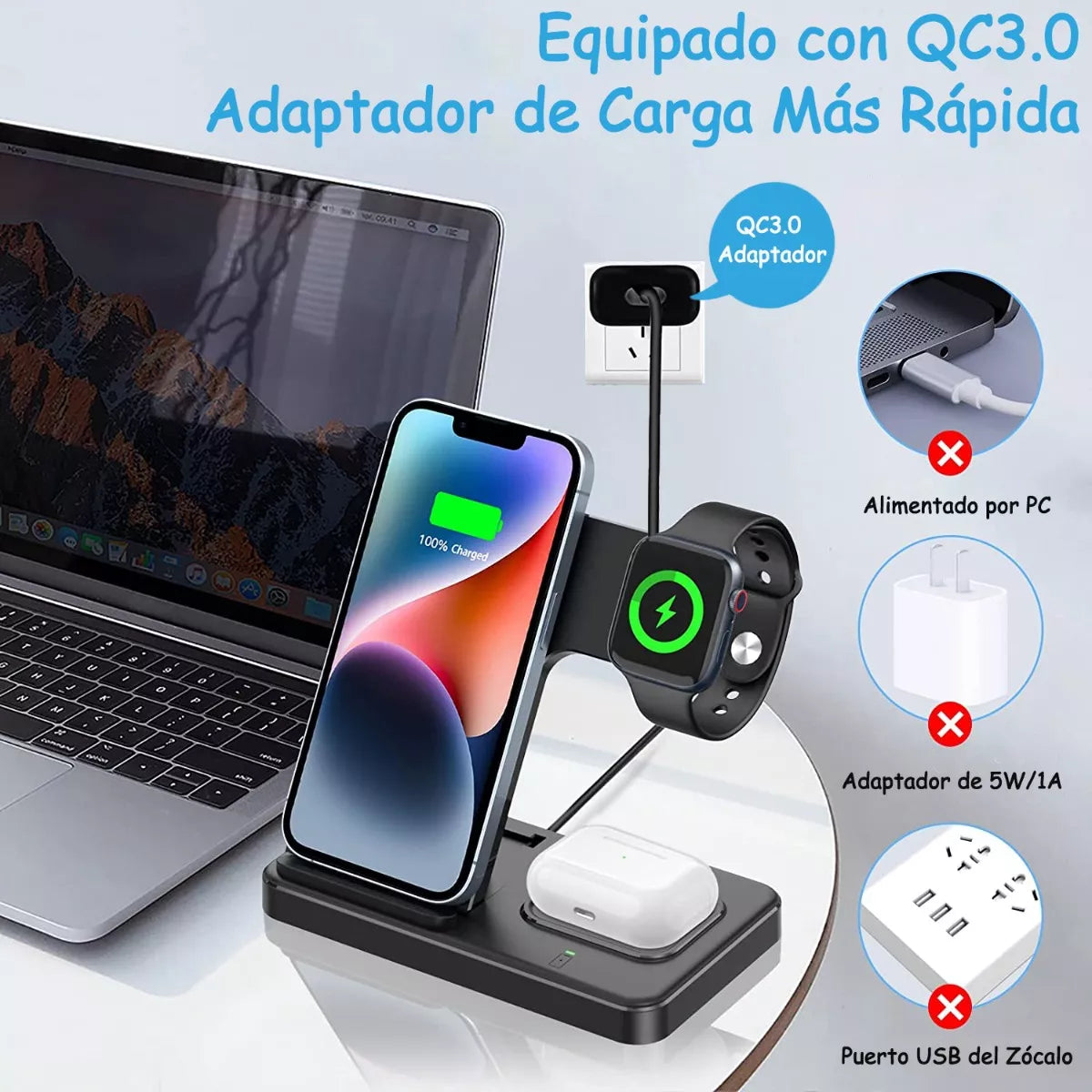 3 En 1 Soporte Carga Inalámbrico