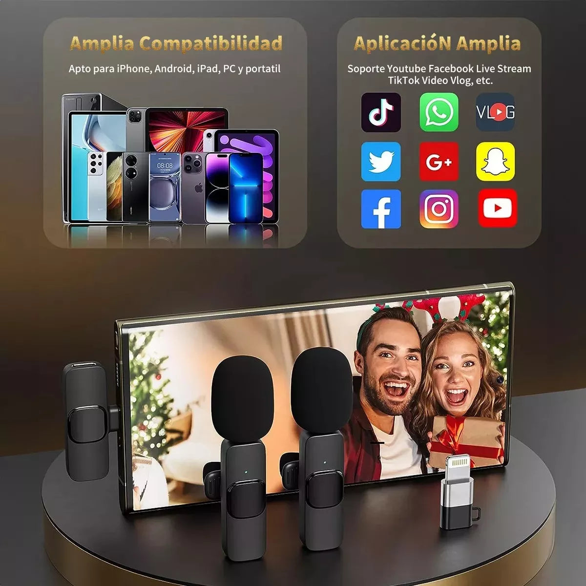2pcs Micrófono Inalámbrico Para iPhone iPad Android