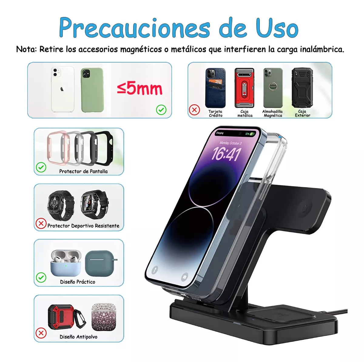 3 En 1 Soporte Carga Inalámbrico
