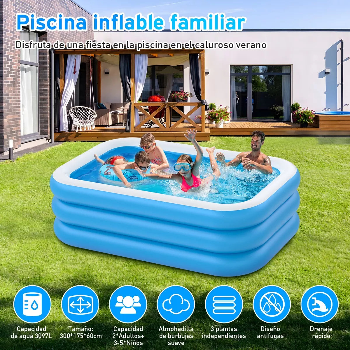 Alberca Inflable Grande 3 Metros – Ideal para Niños y Adultos