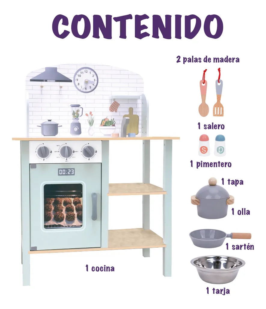 Cocinita de Madera Multicolor – Juego Infantil Completo con Accesorios