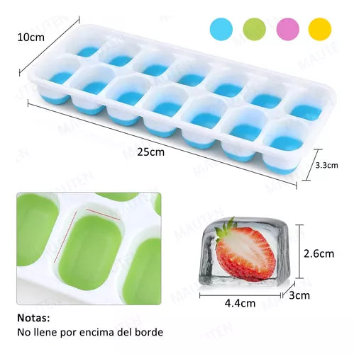 4 Moldes De Silicona Para Cubos De Hielo Bandeja Tapa
