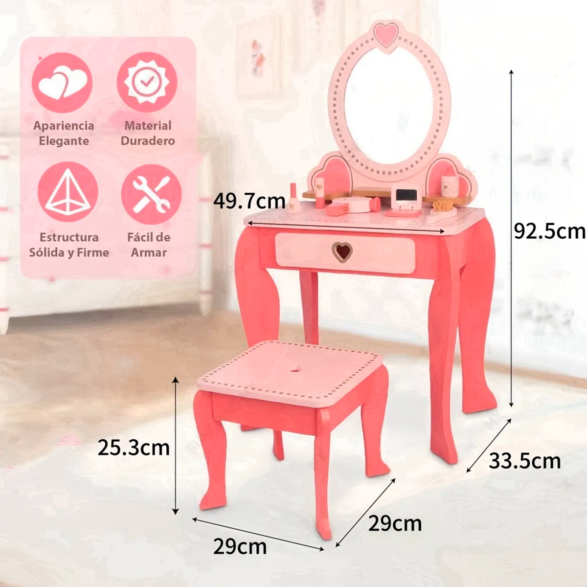 Tocador de Madera con Juego de Maquillaje Infantil