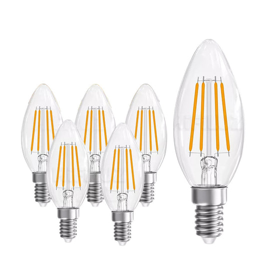 6PC Bombilla Focos Led Edison Vintage De Cristal Luz Blanco cálida Brillante Luces Para Hogar 2700K E12 Focos ahorradores serie de focos vintage regulable