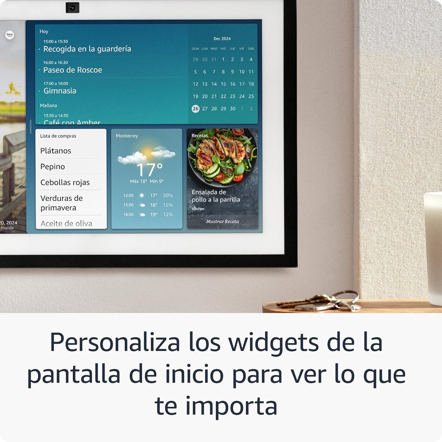 Amazon Echo Show 21 (último modelo). Hub para cocina Full HD de 21″ para organizar el hogar, con Fire TV integrado y control remoto por voz Alexa