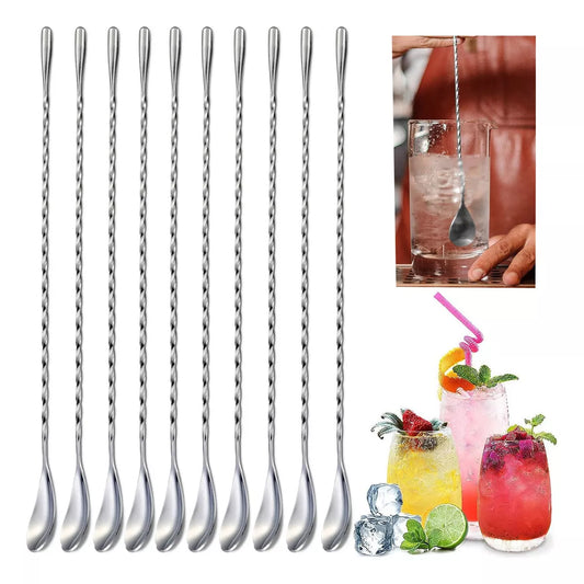 10 Piezas Agitadores Bebidas Cuchara De Acero Inoxidable 30cm Color Plateado Modelo F1