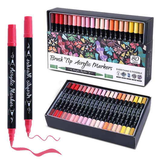 80 Colores Marcadores Plumones Acrilico Punta Pincel Kit