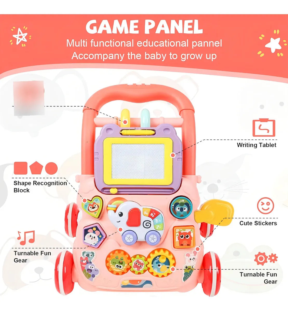 Andadera Musical 3 en 1 Kiddos – Caminadora, Tablero Didáctico y Mesa de Dibujo