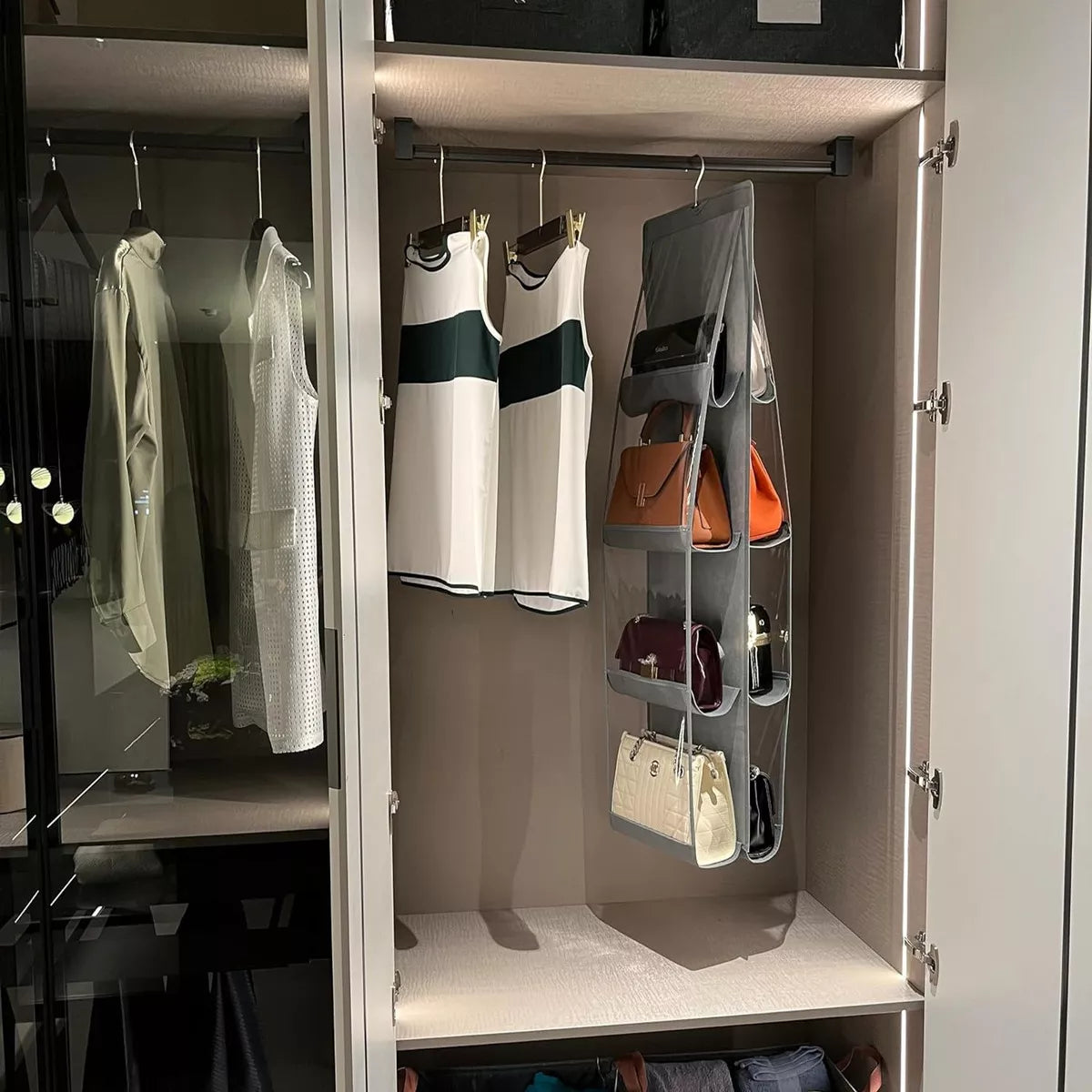2 Pcs Organizador Colgantes Para Bolsos Con 8 Compartimentos Color Gris