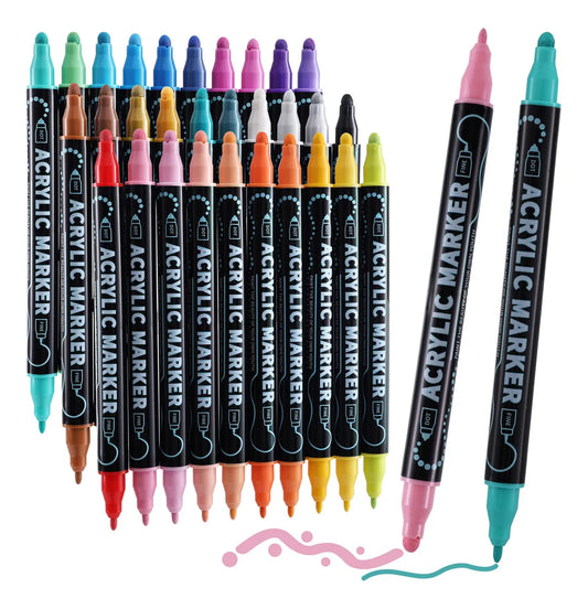 30 Colores Marcadores Acrílico Plumones Punta Pincel
