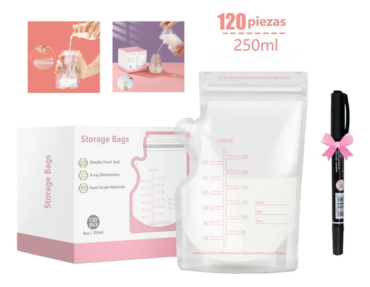 120 Bolsas para Almacenamiento de Leche Materna 250ml – Seguridad y Comodidad para Mamás Prácticas