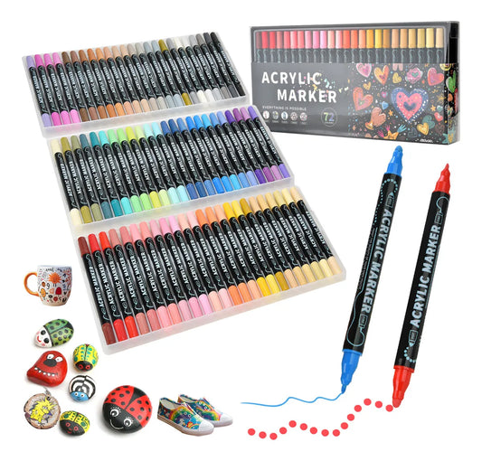72 Colores Plumones Acrílicos Marcadores Arte Punta 1mm Fino Resistente Agua,Rotuladores Para Colorear Madera Piedra Vidrio Plástico Metal Caucho Lienzo Superficies Negro